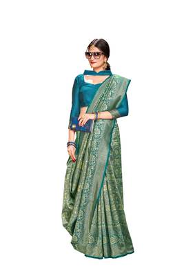 turquoise woven banarasi saree with blouse 1