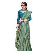 turquoise woven banarasi saree with blouse