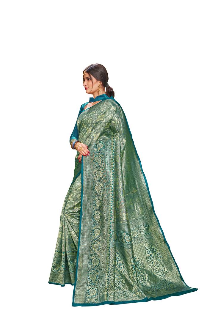 turquoise woven banarasi saree with blouse