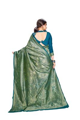 turquoise woven banarasi saree with blouse 3