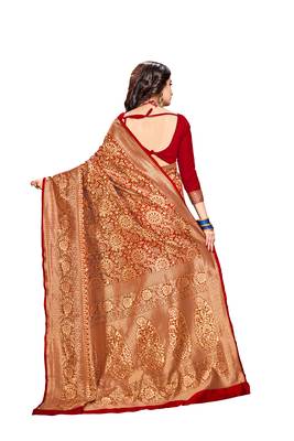 red woven banarasi saree with blouse 3