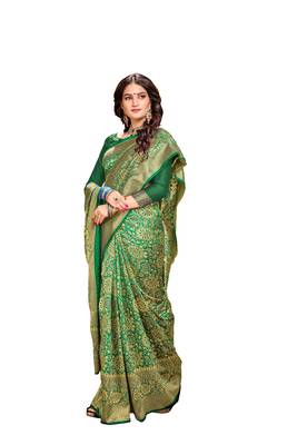 green woven banarasi saree with blouse 1