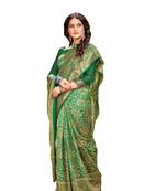 green woven banarasi saree with blouse