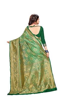 green woven banarasi saree with blouse 3