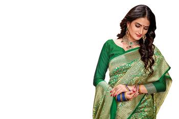 green woven banarasi saree with blouse 4