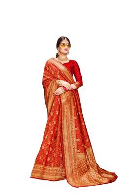 red woven banarasi saree with blouse 1