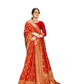red woven banarasi saree with blouse
