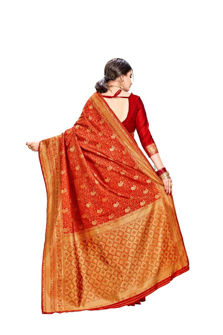 red woven banarasi saree with blouse