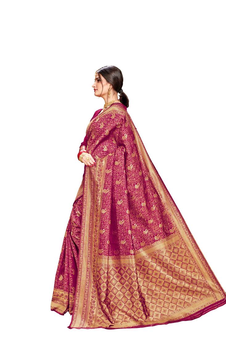 pink woven banarasi saree with blouse