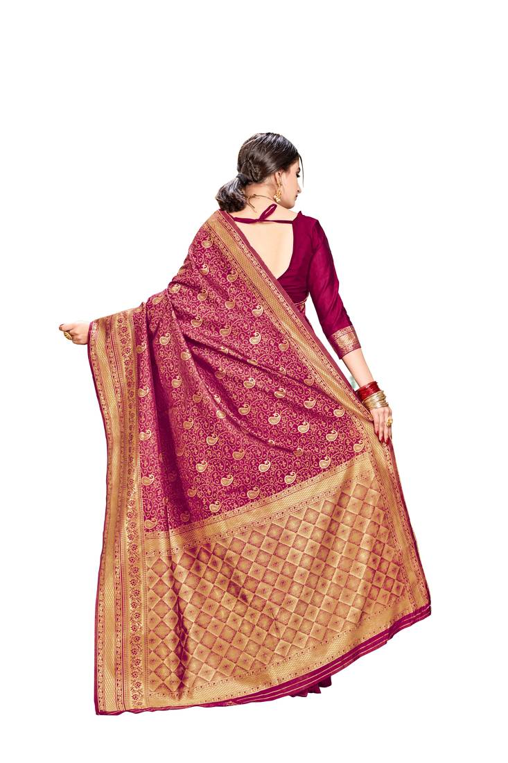 pink woven banarasi saree with blouse