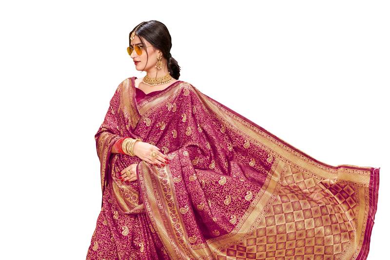 pink woven banarasi saree with blouse