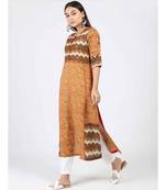 Mustard Cotton Kurti Wth Kantha Work