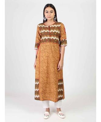 Mustard Cotton Kurti Wth Kantha Work 2