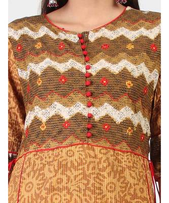 Mustard Cotton Kurti Wth Kantha Work 4