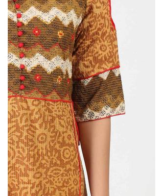 Mustard Cotton Kurti Wth Kantha Work 5