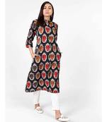 Black Cotton Kurti With Kalamkari Print