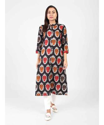 Black Cotton Kurti With Kalamkari Print 2