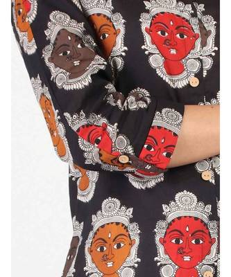 Black Cotton Kurti With Kalamkari Print 5