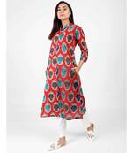 Red Cotton Kurti With Kalamkari Print