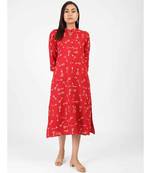 Red Cotton Straight Kurti With Front Slit