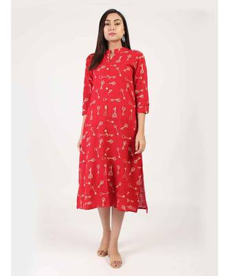 Red Cotton Straight Kurti With Front Slit 2