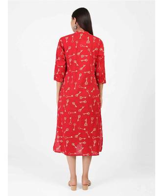 Red Cotton Straight Kurti With Front Slit 5