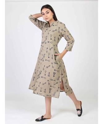 Grey Cotton Straight Kurti With Front Slit 1