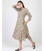 Grey Cotton Straight Kurti With Front Slit