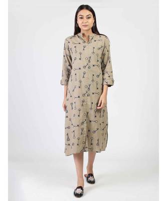 Grey Cotton Straight Kurti With Front Slit 2