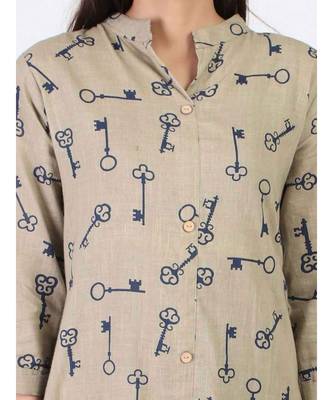Grey Cotton Straight Kurti With Front Slit 4