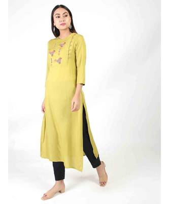 Lemon Long Kurti With Side Slit 1