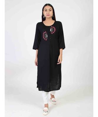 Black Long Cotton Kurti With Side Slit 2