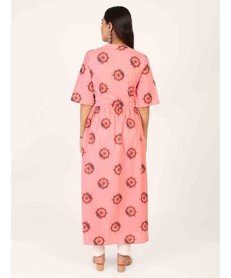 Pink Long Printed Gown 4