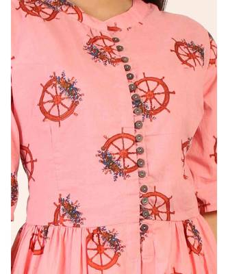 Pink Long Printed Gown 5