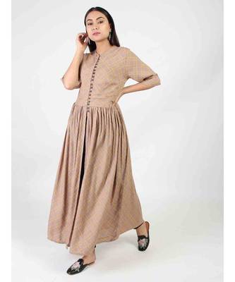 Brown Long Gown With Chinese Collar 1