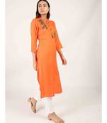 long Orange Rayon Kurti With Side Slit