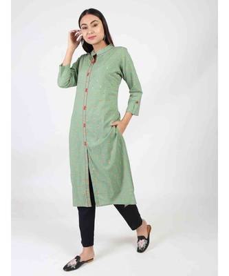 Green Straight Kurti With Chinese Collar 1