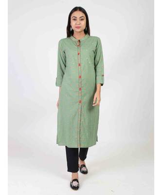 Green Straight Kurti With Chinese Collar 2