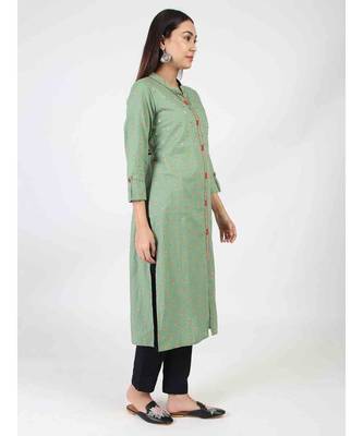 Green Straight Kurti With Chinese Collar 3