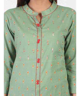 Green Straight Kurti With Chinese Collar 4