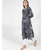 Blue long Cotton Kurti With Tussle