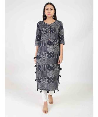 Blue long Cotton Kurti With Tussle 2