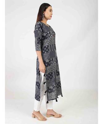 Blue long Cotton Kurti With Tussle 3