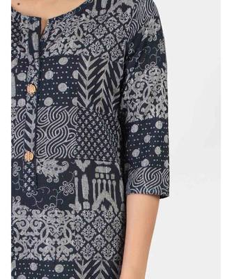 Blue long Cotton Kurti With Tussle 5