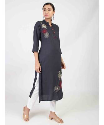 Black Straight kurta With Embroidery Work 1