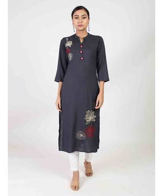 Black Straight kurta With Embroidery Work 2