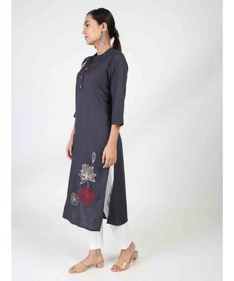 Black Straight kurta With Embroidery Work 3