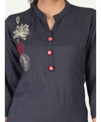 Black Straight kurta With Embroidery Work 4