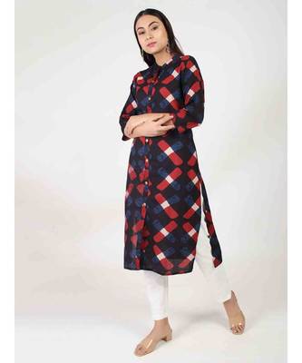 Blue Cotton Straight Kurti 1