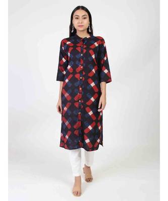 Blue Cotton Straight Kurti 2